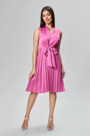 Rochie eleganta din satin cu funda si pliuri Delsa Roz