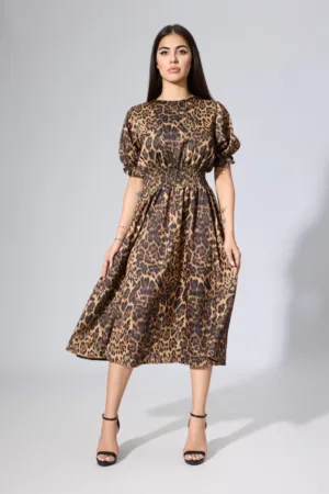 Rochie eleganta din satin cu imprimeu Hava Animal Print