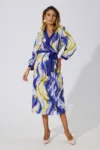 Rochie eleganta din satin cu imprimeu Keilany Albastra