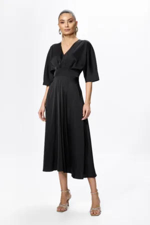 Rochie eleganta din satin cu maneci scurte asimetrice Tadeea Neagra