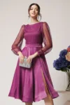 Rochie eleganta din satin magenta cu glitter la bust