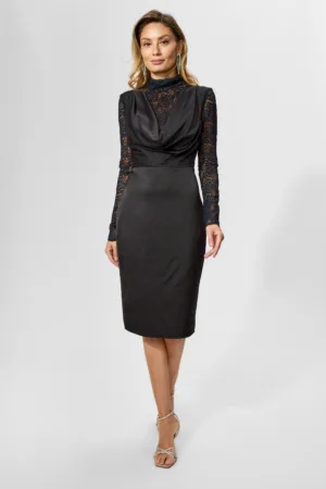 Rochie eleganta din satin si dantela Tassia Neagra