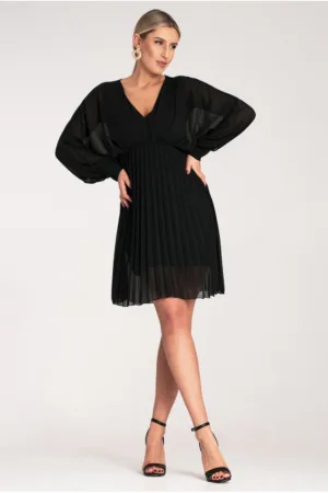 Rochie eleganta din sifon - neagra - cu maneci lungi - poliester -