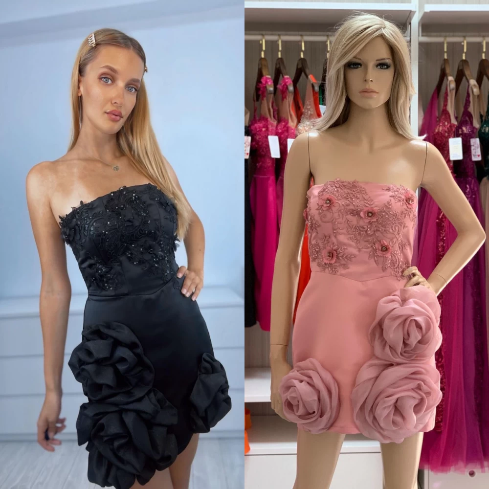 Rochie eleganta din tafta cu broderie pretioasa si flori aplicate