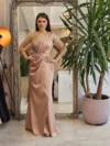 Rochie eleganta din tafta cu slit pe picior si broderie pretioasa