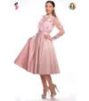 Rochie eleganta din tafta de culoare roz prafuit cu broderie florala 3D