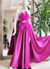 Rochie eleganta din tafta fucsia cu slit pe picior