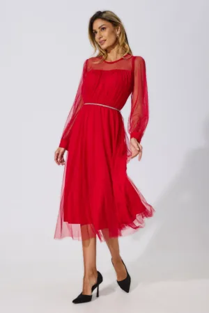 Rochie eleganta din tull cu croi in clos Beatrice Rosie