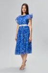 Rochie eleganta din tull cu imprimeu Faline Albastra