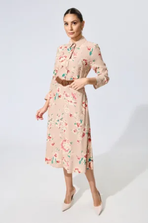 Rochie eleganta din vascoza cu imprimeu floral Pauline Nude