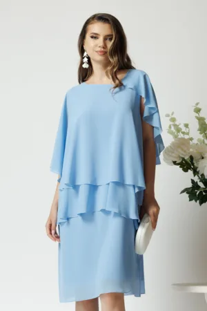 Rochie eleganta din voal bleu cu capa