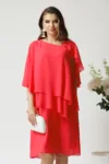 Rochie eleganta din voal corai cu capa