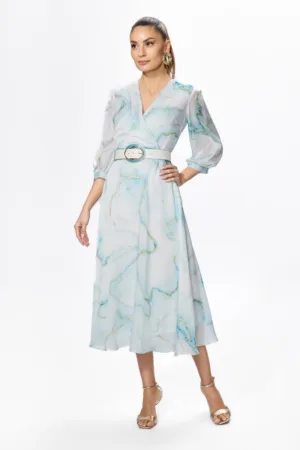 Rochie eleganta din voal cu imprimeu Karren Bleu