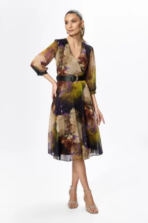 Rochie eleganta din voal cu imprimeu Lida Bej Floral