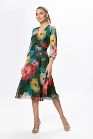 Rochie eleganta din voal cu imprimeu Lida Verde Floral