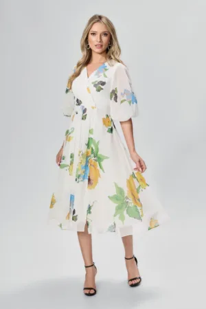 Rochie eleganta din voal cu imprimeu Lirene Alb Floral