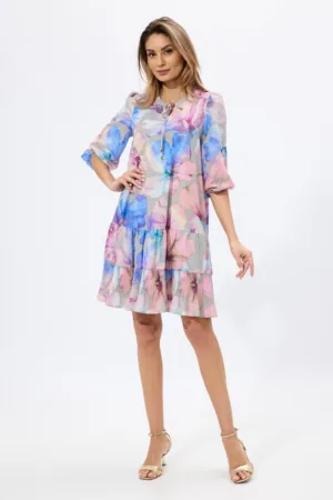 Rochie eleganta din voal cu imprimeu Mindy Bej Multi