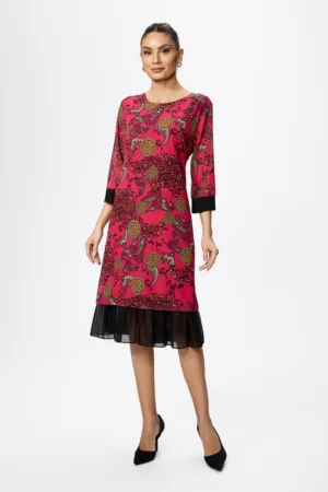 Rochie eleganta din voal cu imprimeu Nerola Fucsia