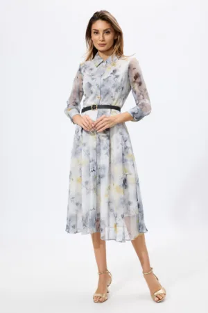 Rochie eleganta din voal cu imprimeu floral Edvina Gri Multi