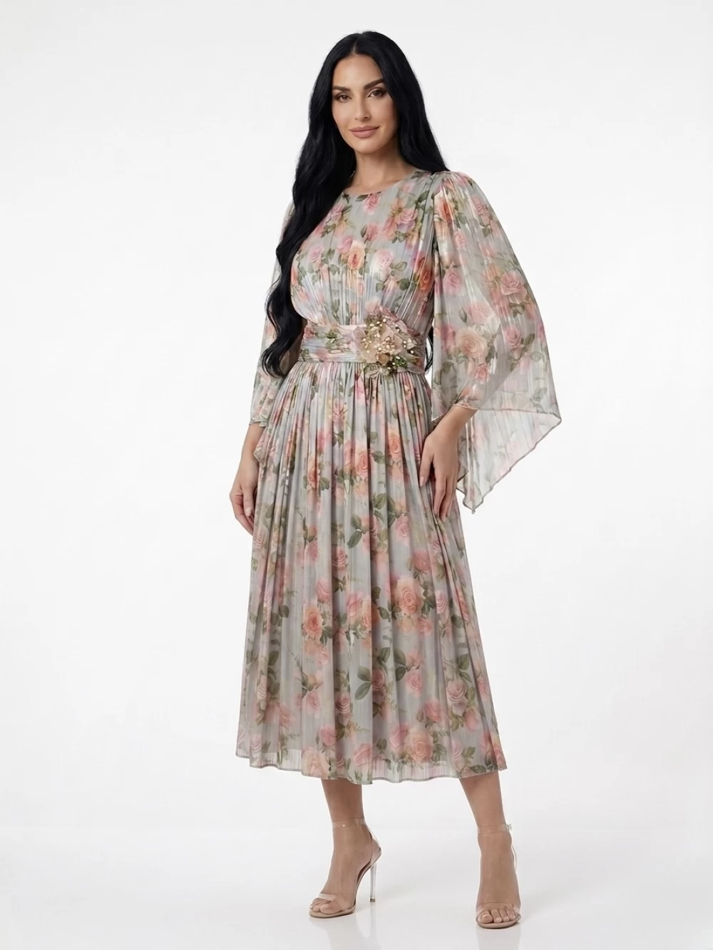 Rochie eleganta din voal cu imprimeu floral