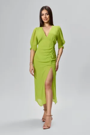 Rochie eleganta din voal cu maneci scurte si crepeu Myana Fistic