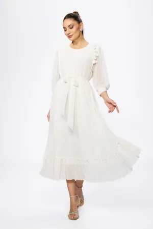 Rochie eleganta din voal cu pliuri Bionda Alba