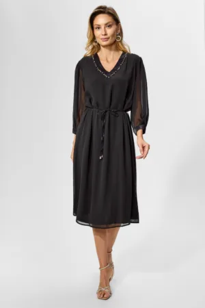 Rochie eleganta din voal cu strass-uri Mellen Neagra