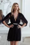 Rochie eleganta din voal cu striatii de culoare negru