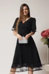 Rochie eleganta din voal neagra cu buline si fir lurex