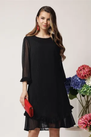 Rochie eleganta din voal neagra cu fir lurex si volan la baza
