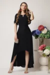 Rochie eleganta din voal neagra cu lungime asimetrica