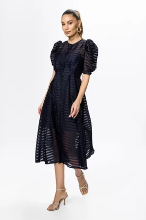 Rochie eleganta din voal satinat cu nasturi pe fata Bettina Bleumarin