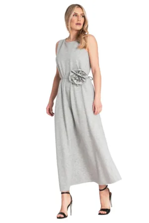 Rochie eleganta fara maneci - motiv floral - gri - poliester/spandex/viscoza -