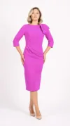 Rochie eleganta fucsia cu pense in zona taliei