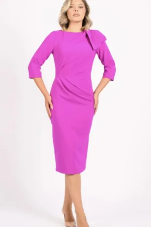 Rochie eleganta fucsia cu pense in zona taliei