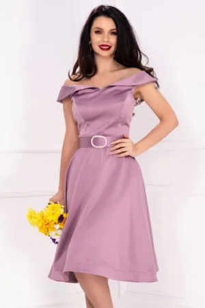 Rochie eleganta in clos Roberta rose cu umeri cazuti