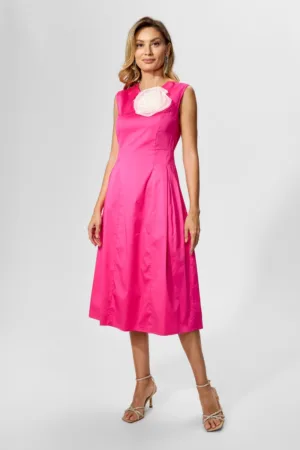 Rochie eleganta in clos cu buzunare si brosa tip floare Hope Ciclam