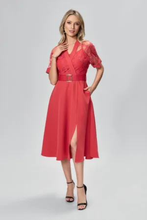 Rochie eleganta in clos cu tull brodat Lisia Somon