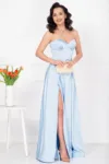 Rochie eleganta lunga Bianca bleu din tafta