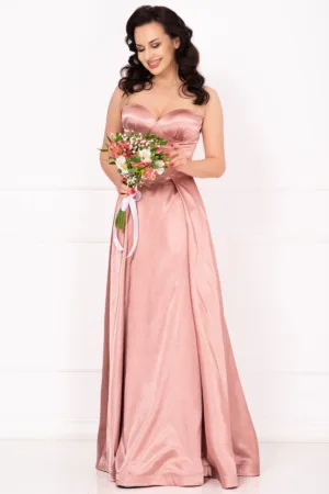 Rochie eleganta lunga Bianca roz din tafta