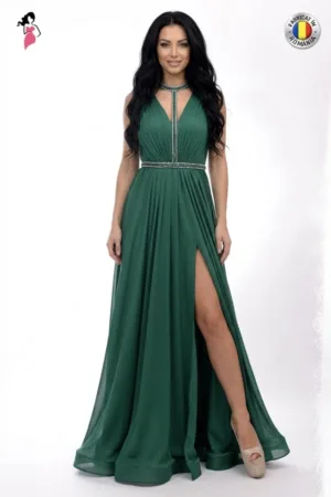 Rochie eleganta lunga cu decolteu adans si slit pe picior
