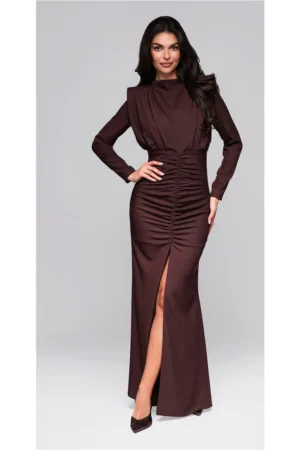 Rochie eleganta lunga cu maneci lungi si drapaj frontal  LA-OM-DLR024