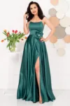 Rochie eleganta lunga verde Lorelai din tafta cu floare 3D