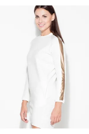 Rochie eleganta maneci lungi cu insertie aurie - spate mai lung - bumbac 95% elastan 5%