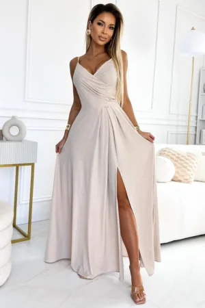 Rochie eleganta maxi pe bretele - XL - Crem