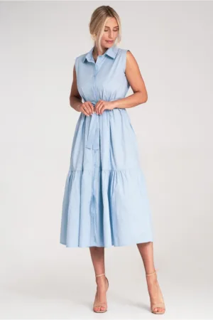 Rochie eleganta - midi - bumbac - fara maneci - cu curea -