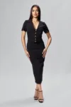 Rochie eleganta midi cu butoni si maneci scurte Dominga Neagra
