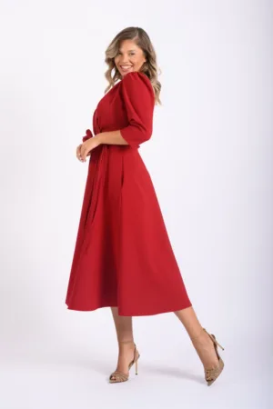 Rochie eleganta midi cu croiala in clos si cordon detasabil