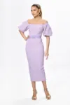 Rochie eleganta midi cu maneci bufante Mianna Lila