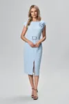 Rochie eleganta midi din crepe texturat Marrisia Bleu